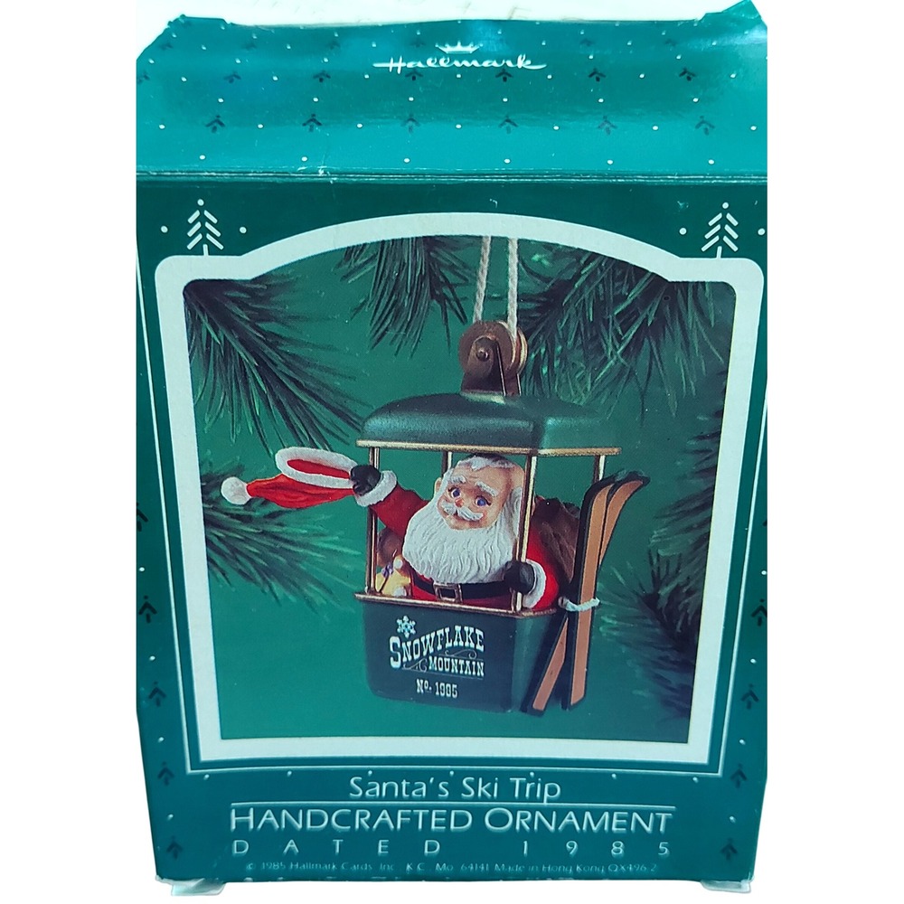 Vintage Hallmark Keepsake Ornament 1985 Santas Ski Trip Snow Mountain Gondola